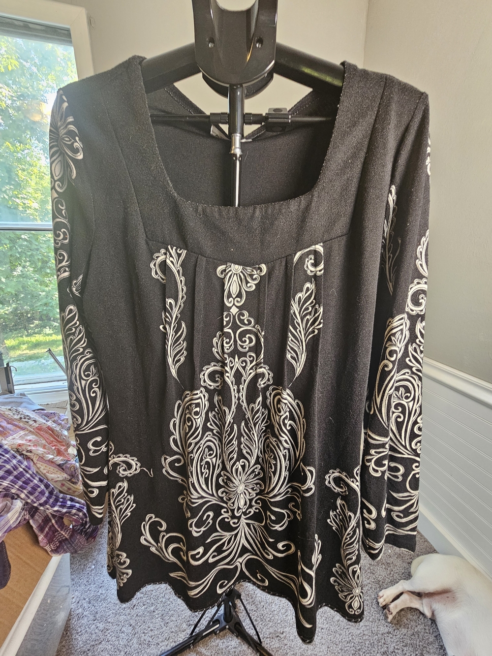 Adore Black Tunic Dress with White Ornamental Print